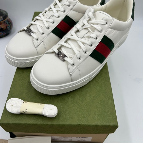 Men’s Gucci, ace leather, web striped sneakers size 10 made in Italy. - Picture 12 of 12